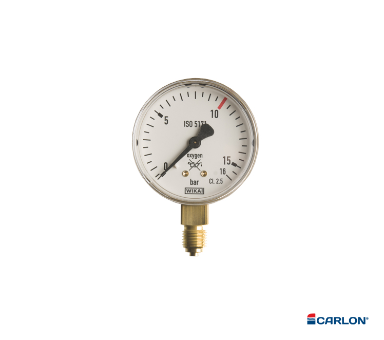 Manometer werkdruk onderaansluiting ¼" Zuurstof 0-10/16 bar 63mm