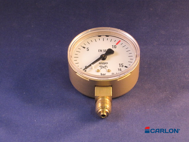 Manometer werkdruk onderaansluiting ¼" Zuurstof 0-10/16 bar 63mm - Afbeelding 2