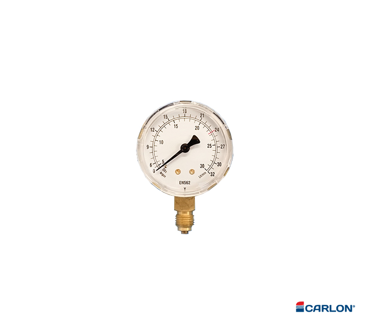 Manometer werkdruk onderaansluiting ¼" Argon/CO² 0-28/30 l/min 63mm
