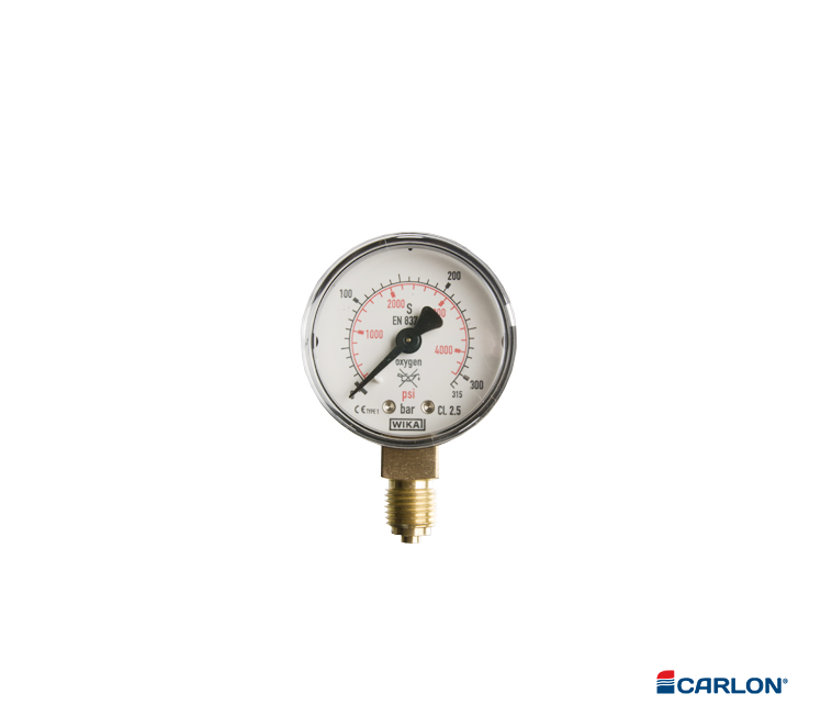 Manometer inhoudsdruk onderaansluiting ¼" Zuurstof 0-200/315 bar 50mm