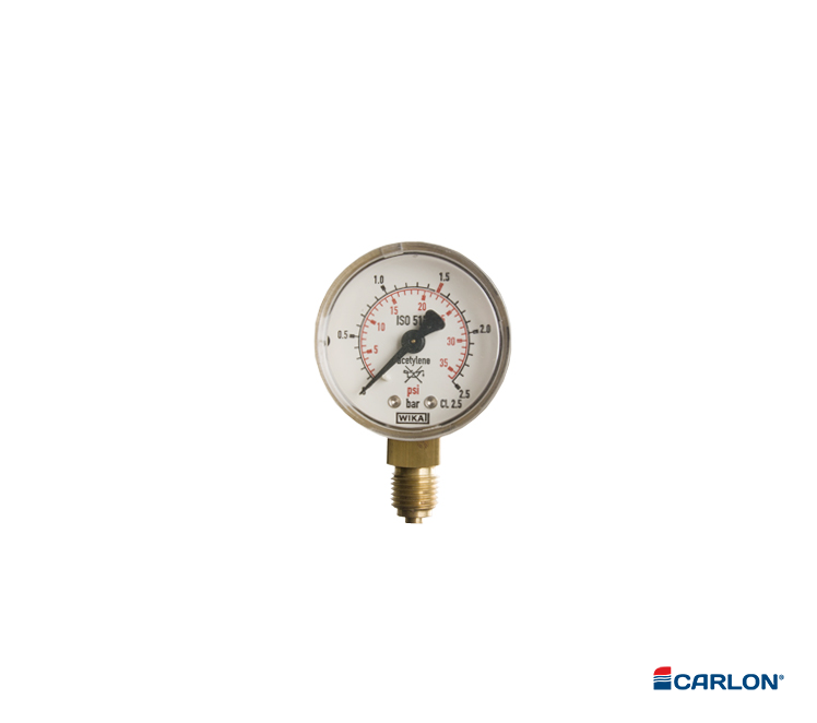 Manometer werkdruk onderaansluiting ¼" Acetyleen 0-1,5/2,5 bar 50mm