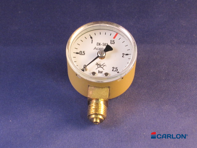 Manometer werkdruk onderaansluiting ¼" Acetyleen 0-1,5/2,5 bar 50mm - Afbeelding 2