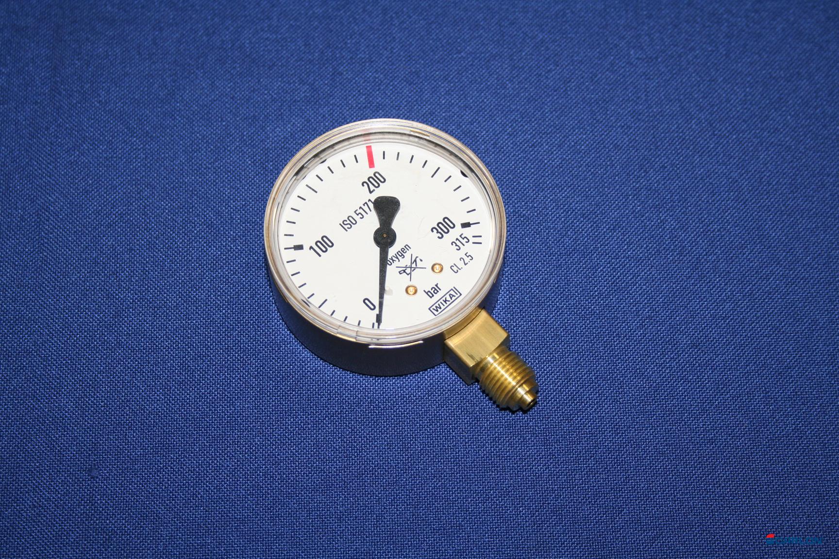 Manometer inhoudsdruk onderaansluiting ¼" Zuurstof 0-200/315 bar 63mm