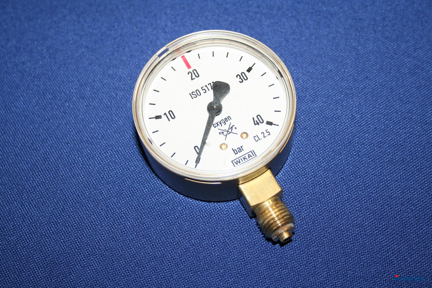 Manometer werkdruk onderaansluiting ¼" Zuurstof 0-20/40 bar 63mm