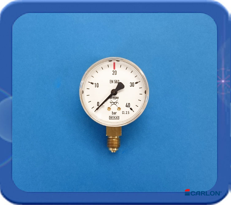 Manometer werkdruk onderaansluiting ¼" Zuurstof 0-20/40 bar 63mm