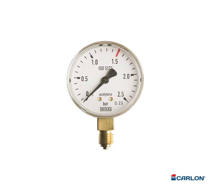 Manometer werkdruk onderaansluiting ¼" Acetyleen 0-2,5 bar 63mm