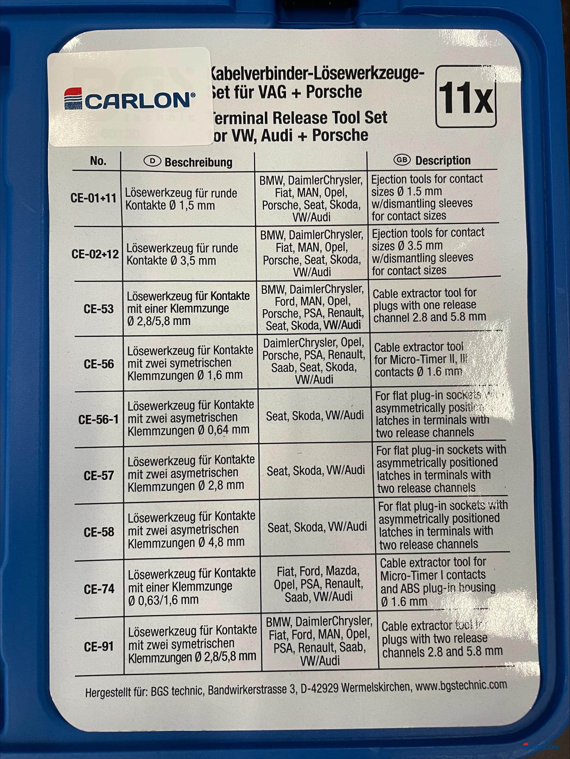Assortiment ontgrendel gereedschap tbv stekkerblokken VAG - Afbeelding 2